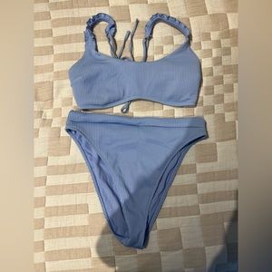 Hollister Blue Ribbed Ruffle High Hip Bikini Set